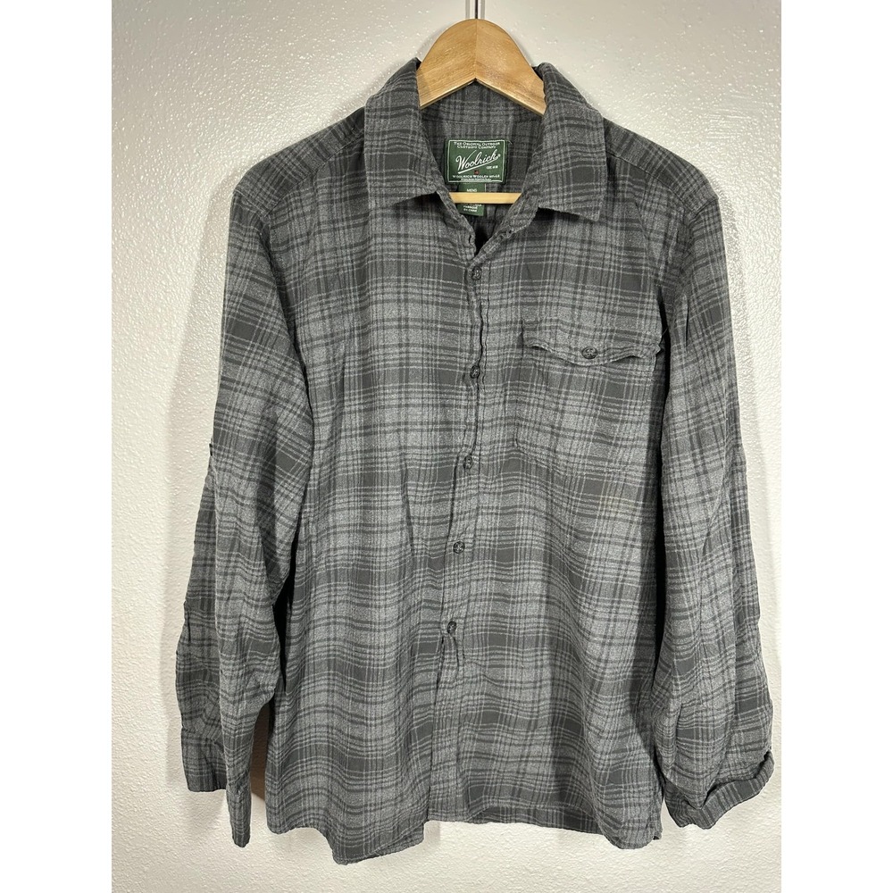 Woolrich Shirt Mens Large Gray Plaid Button Down Long Sleeve Outdoor Casual‎